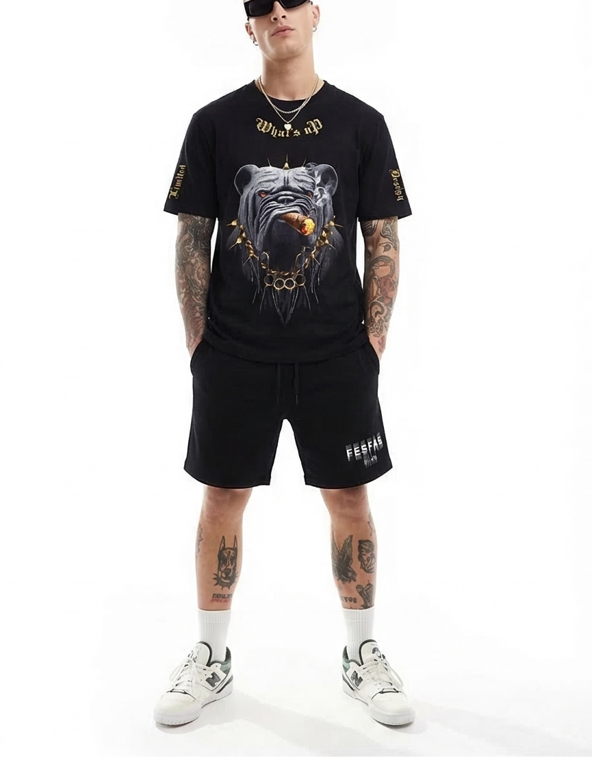 FesFas bulldog-print T-shirt Set | Black | Men