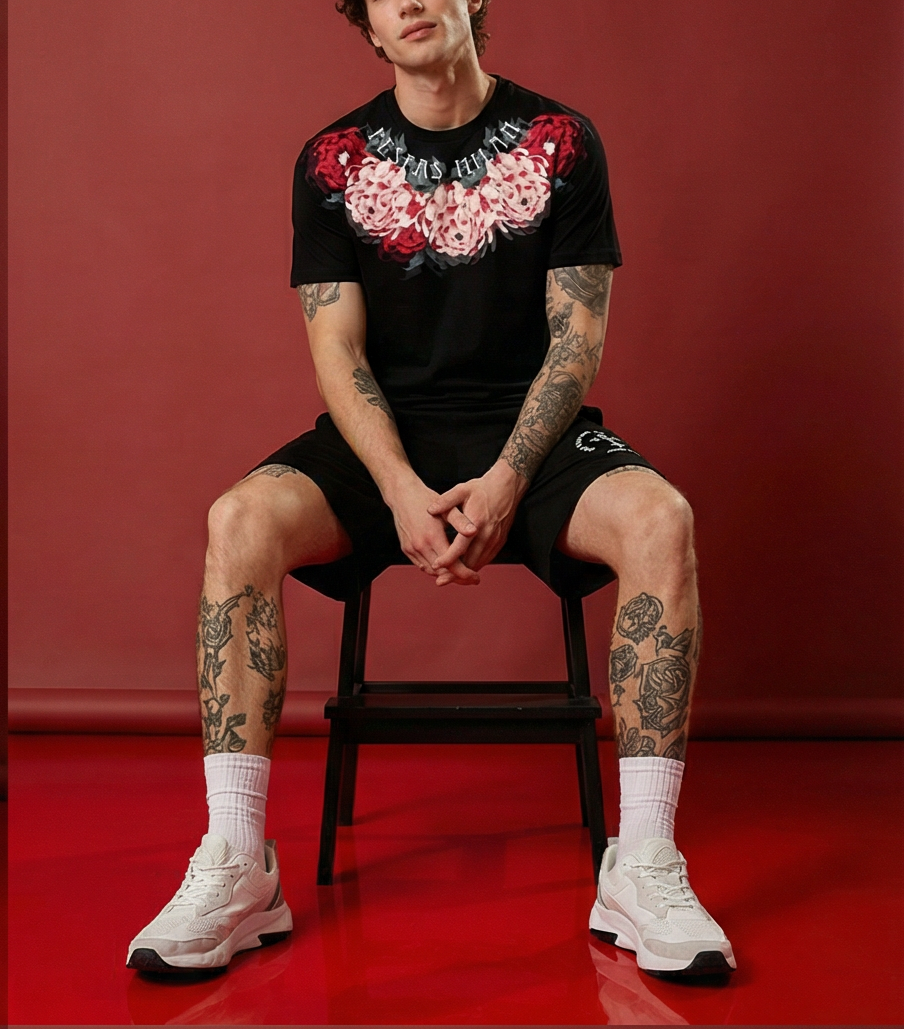 FesFas flowers-print T-shirt Set | Black | Men