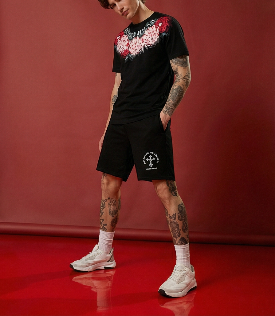 FesFas flowers-print T-shirt Set | Black | Men