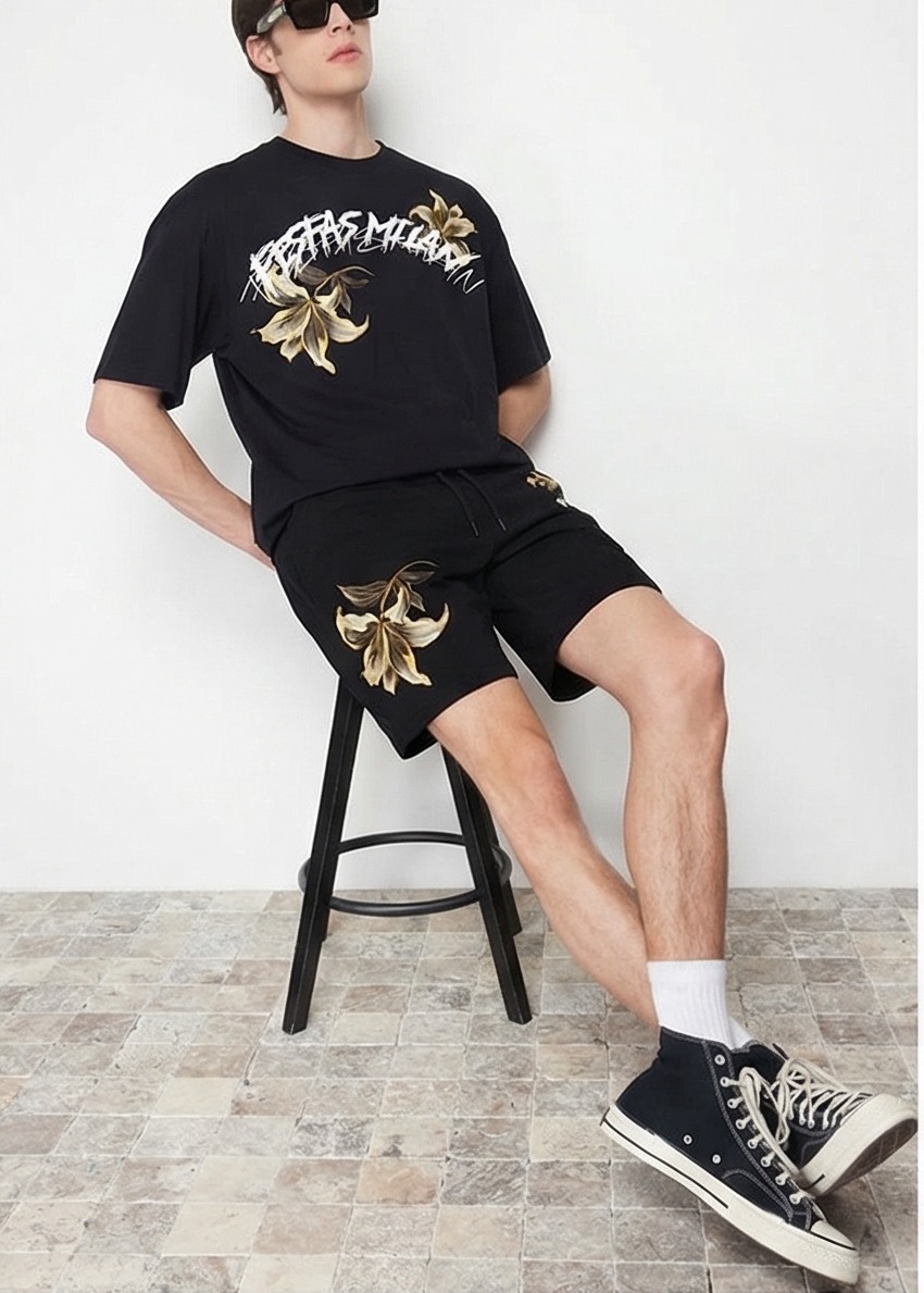 FesFas lily-print T-shirt Set | Black | Men