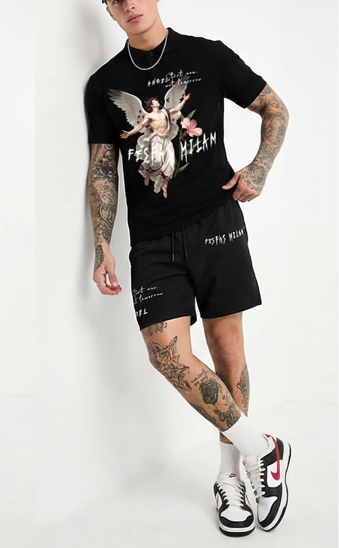 FesFas angel-print Polo Set | Men | Black