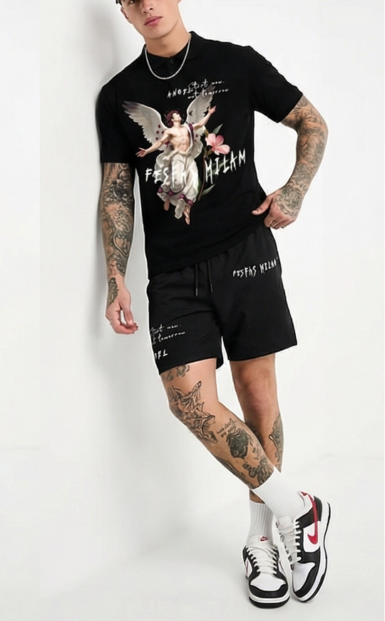 FesFas angel-print Polo Set | Men | Black