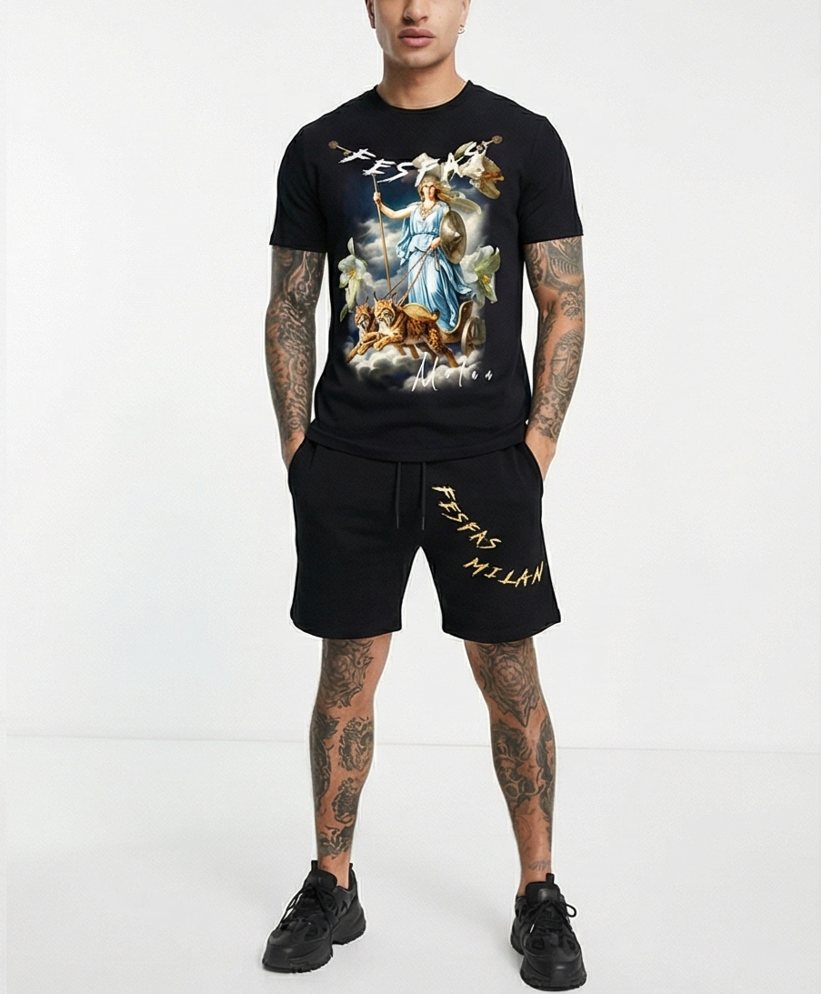 FesFas Norse goddess-print T-shirt Set | Black | Men