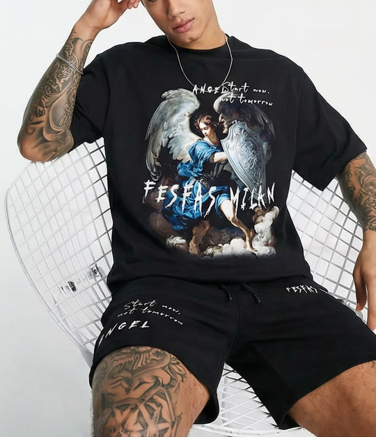 FesFas heaven guardian-print T-shirt Set | Black | Men