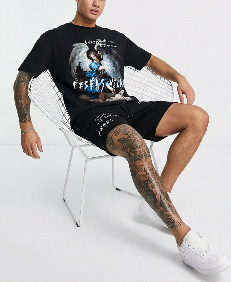 FesFas heaven guardian-print T-shirt Set | Black | Men