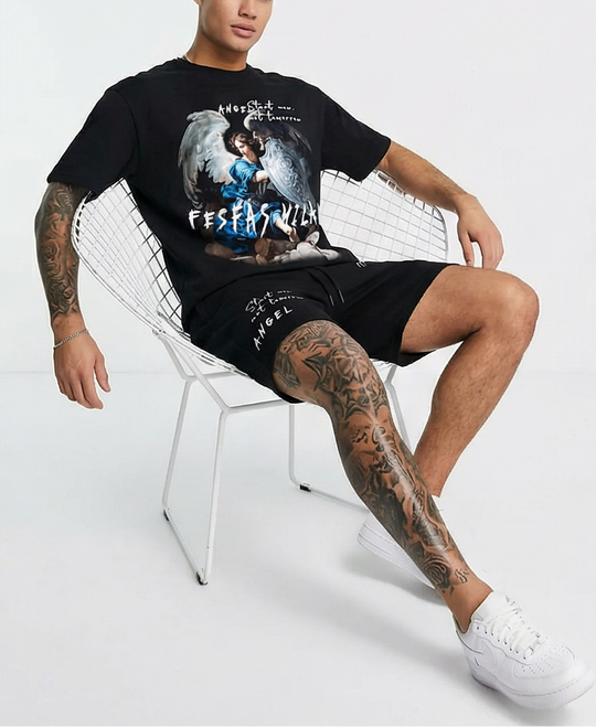 FesFas heaven guardian-print T-shirt Set | Black | Men