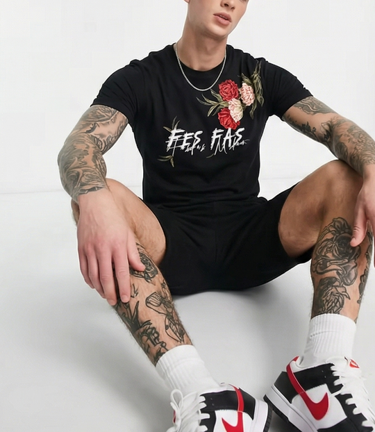 FesFas flowers-print T-shirt Set | Black | Men