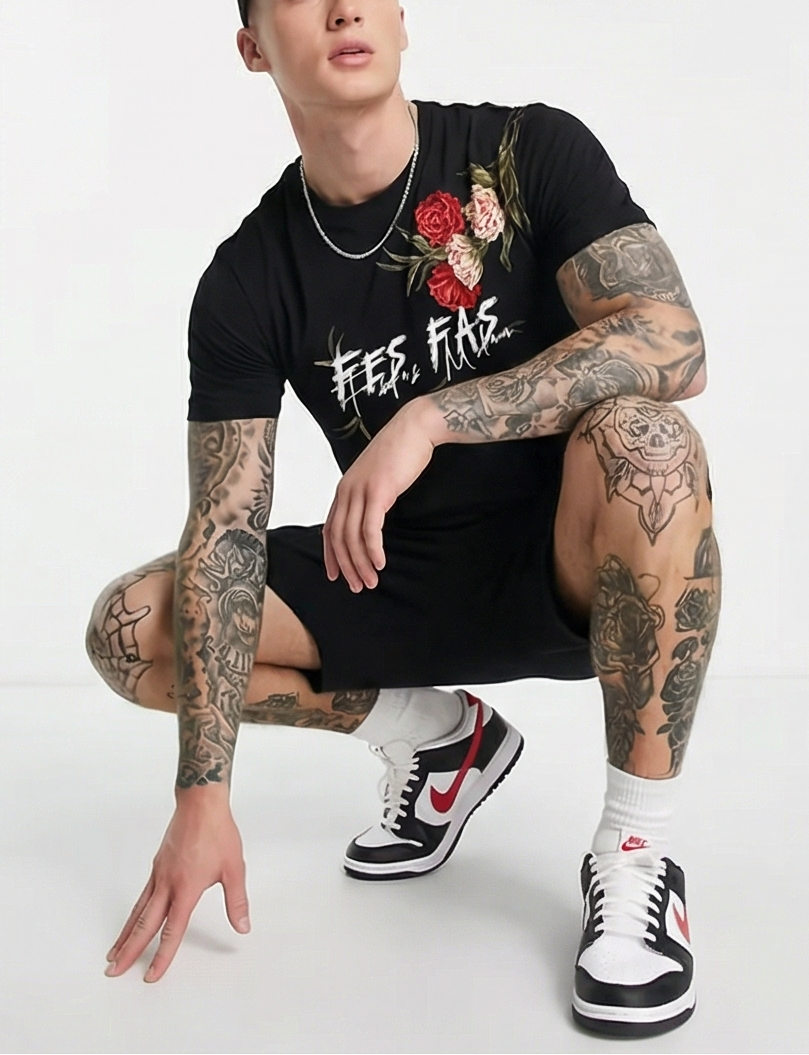 FesFas flowers-print T-shirt Set | Black | Men