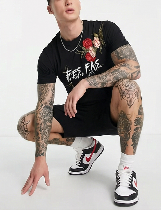 FesFas flowers-print T-shirt Set | Black | Men