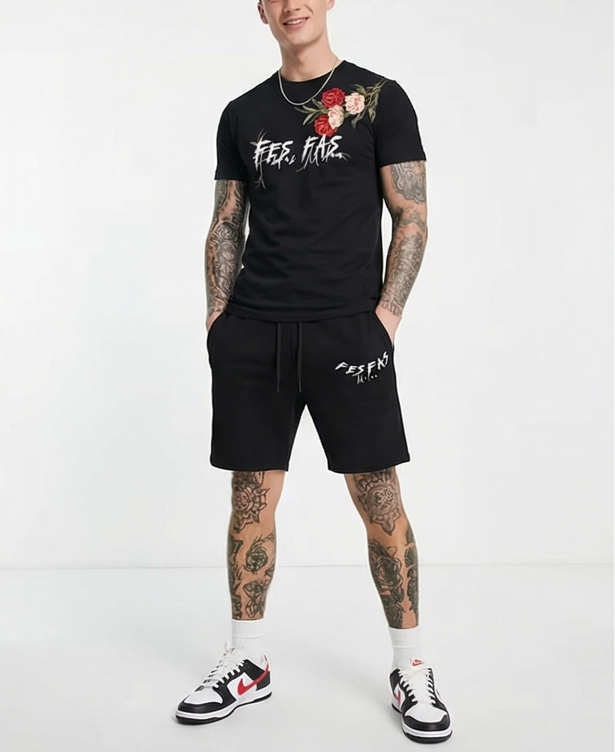 FesFas flowers-print T-shirt Set | Black | Men