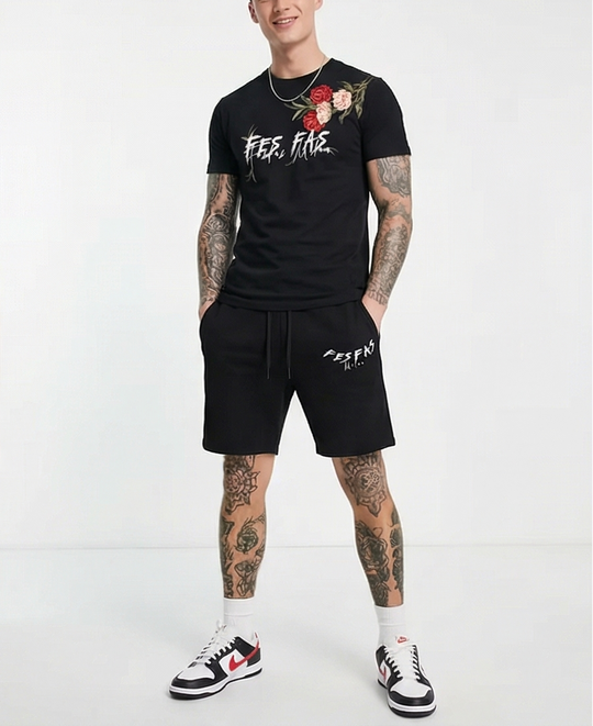 FesFas flowers-print T-shirt Set | Black | Men