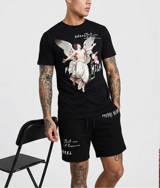 FesFas angel-print T-shirt Set | Black | Men