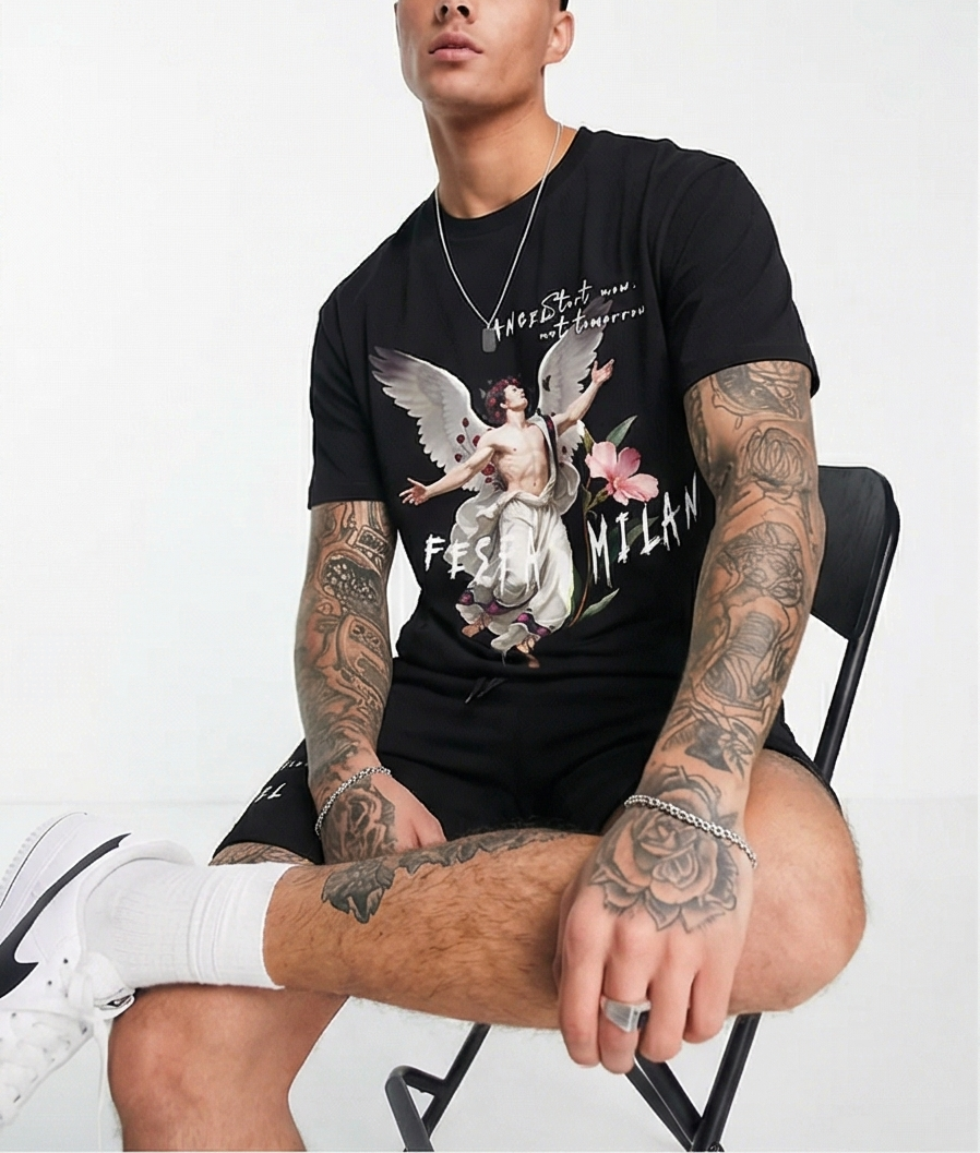 FesFas angel-print T-shirt Set | Black | Men
