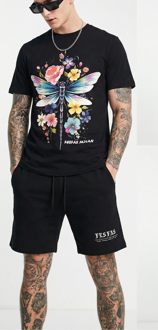 FesFas colorful dragonfly-print T-shirt Set | Black | Men