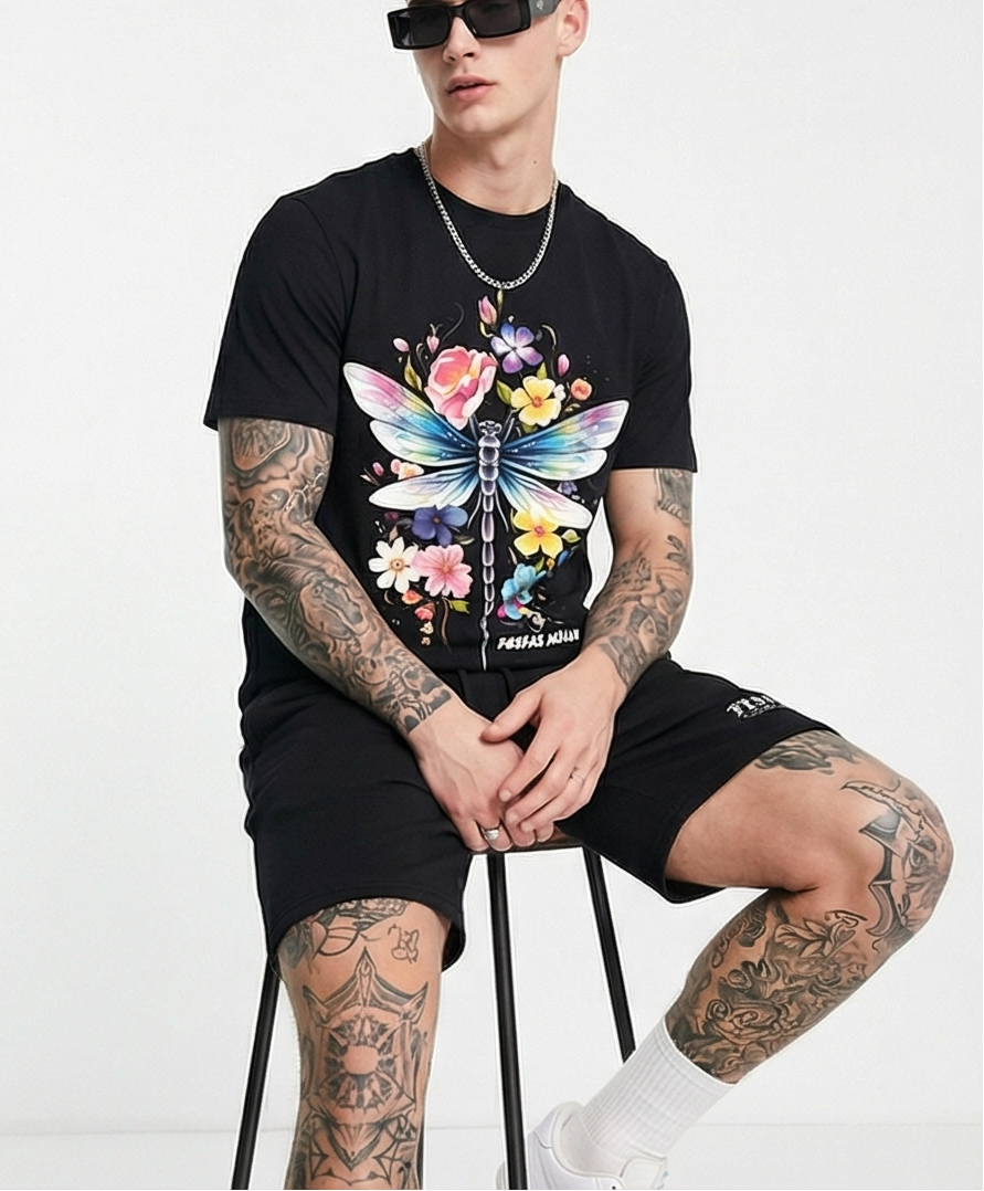 FesFas colorful dragonfly-print T-shirt Set | Black | Men