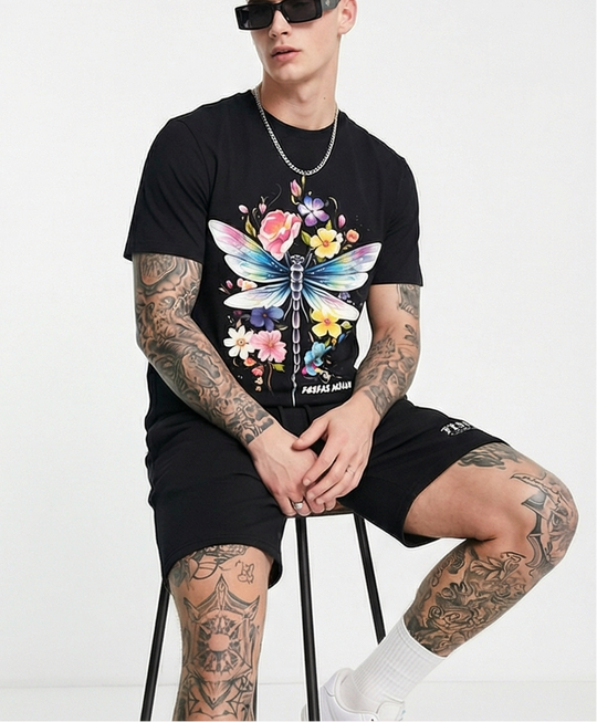FesFas colorful dragonfly-print T-shirt Set | Black | Men