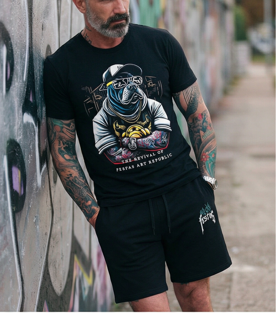 FesFas bulldog-print T-shirt Set | Black | Men