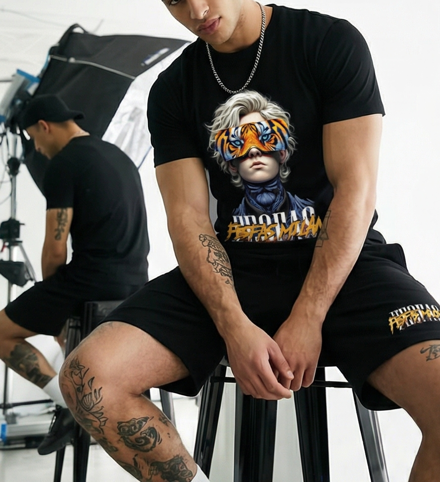 FesFas tiger eyes-print T-shirt Set | Black | Men