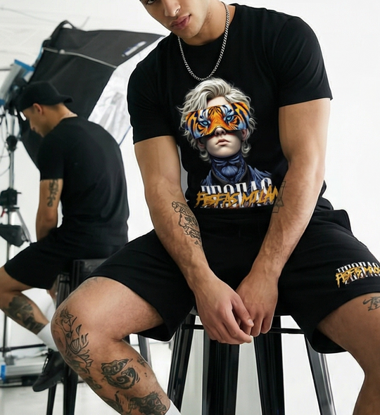 FesFas tiger eyes-print T-shirt Set | Black | Men