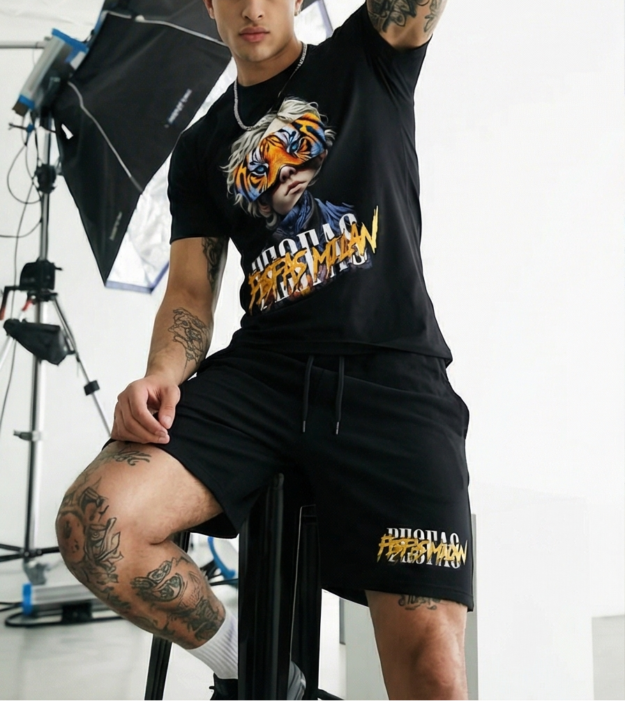 FesFas tiger eyes-print T-shirt Set | Black | Men