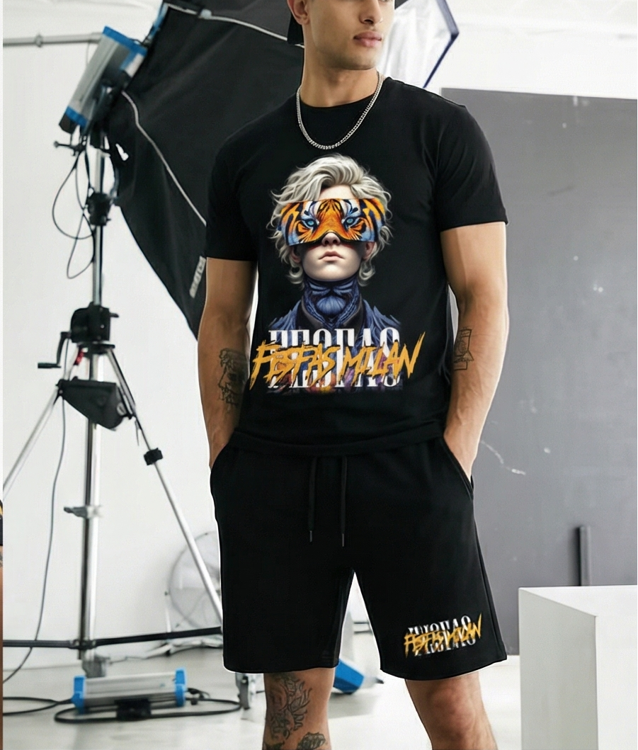 FesFas tiger eyes-print T-shirt Set | Black | Men