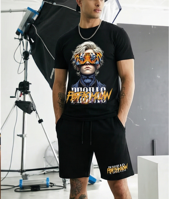 FesFas tiger eyes-print T-shirt Set | Black | Men