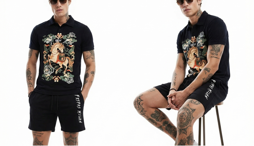 FesFas cloud horse-print Polo Set | Men | Black