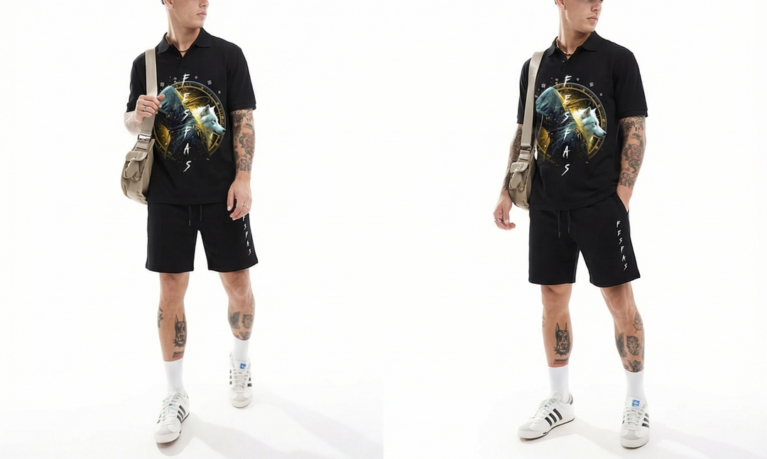 FesFas wolf-print Polo Set | Men | Black