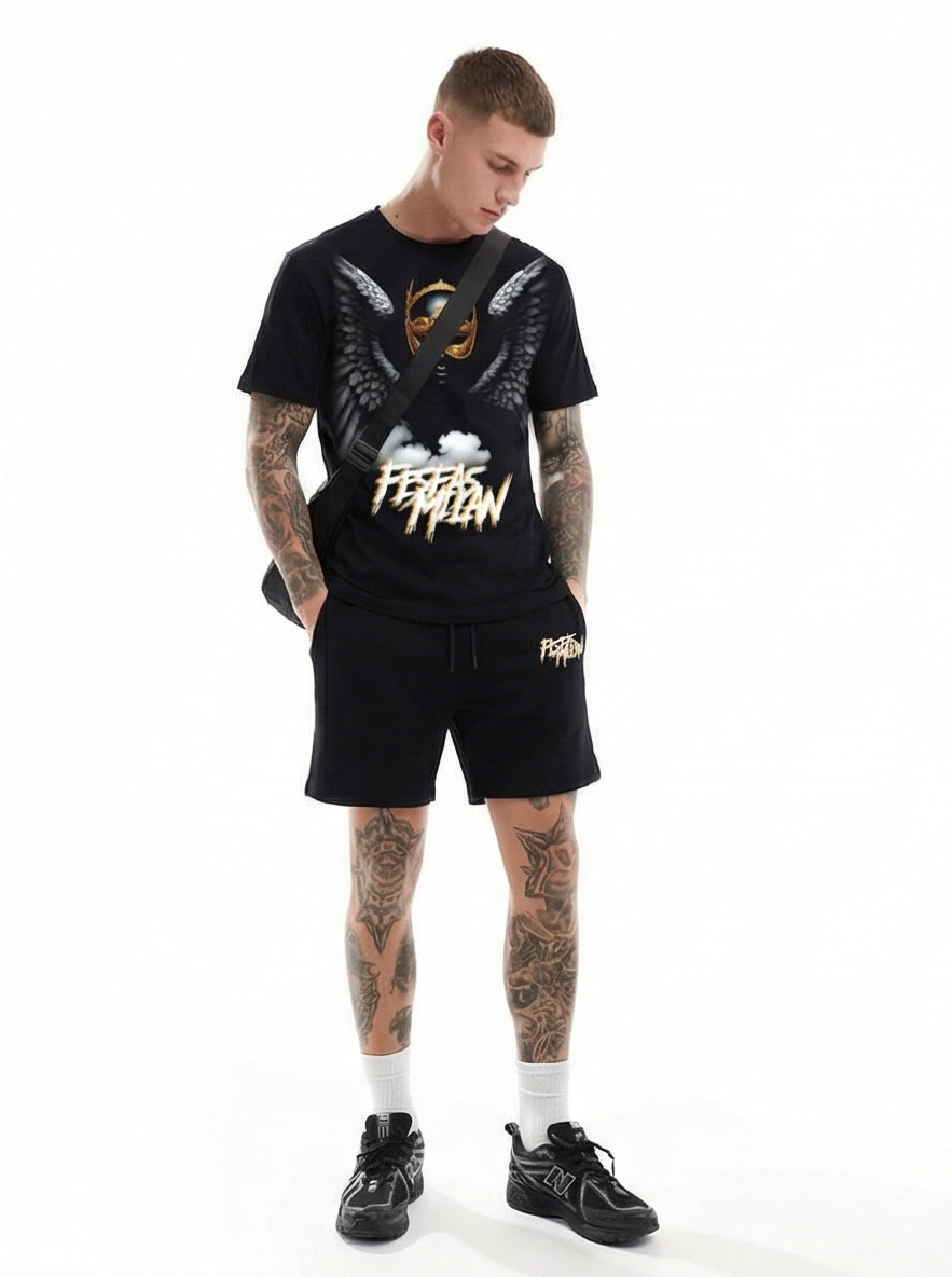 FesFas dark angel-print T-shirt Set | Black | Men