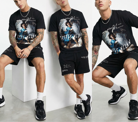 FesFas heaven guardian-print T-shirt Set | Black | Men