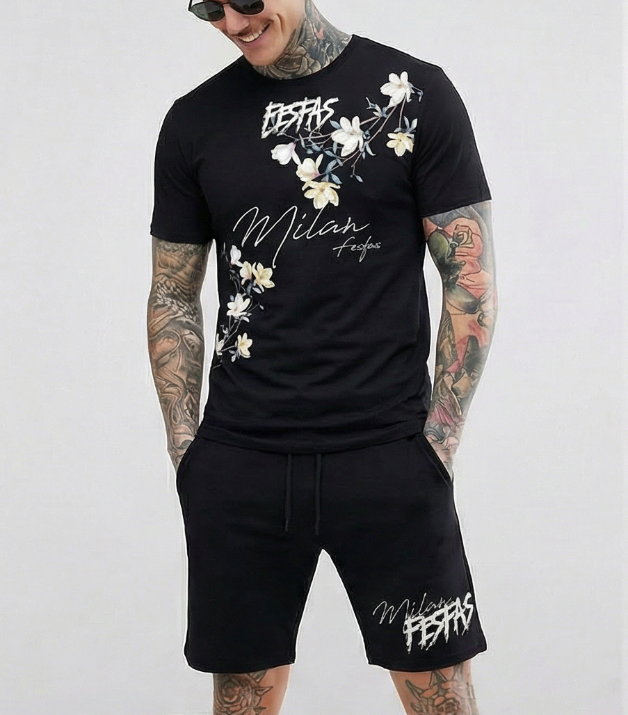 FesFas flowers-print T-shirt Set | Black | Men