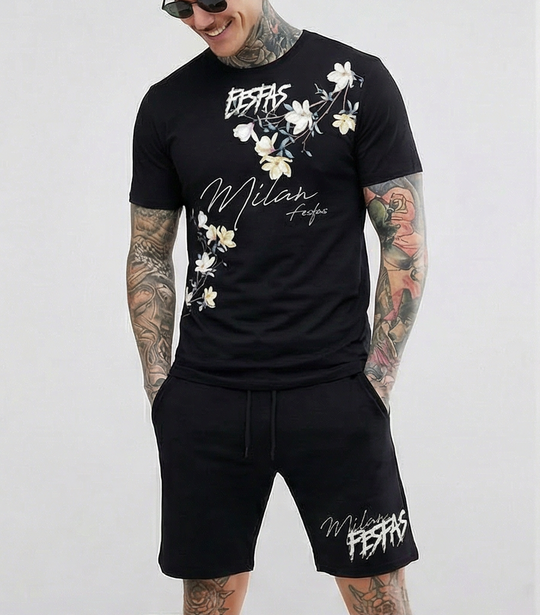 FesFas flowers-print T-shirt Set | Black | Men