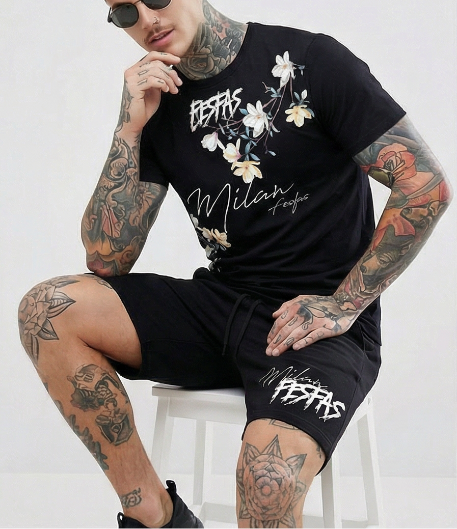 FesFas flowers-print T-shirt Set | Black | Men