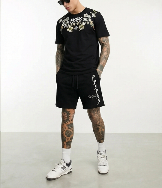 FesFas flowers-print T-shirt Set | Black | Men