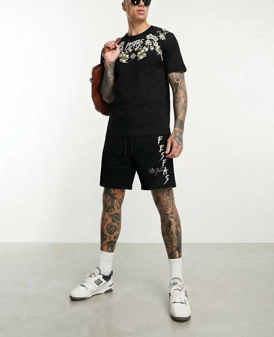 FesFas flowers-print T-shirt Set | Black | Men