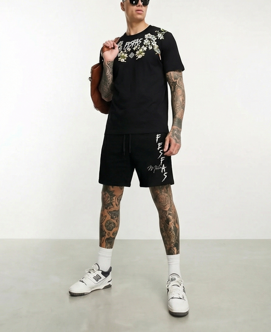 FesFas flowers-print T-shirt Set | Black | Men