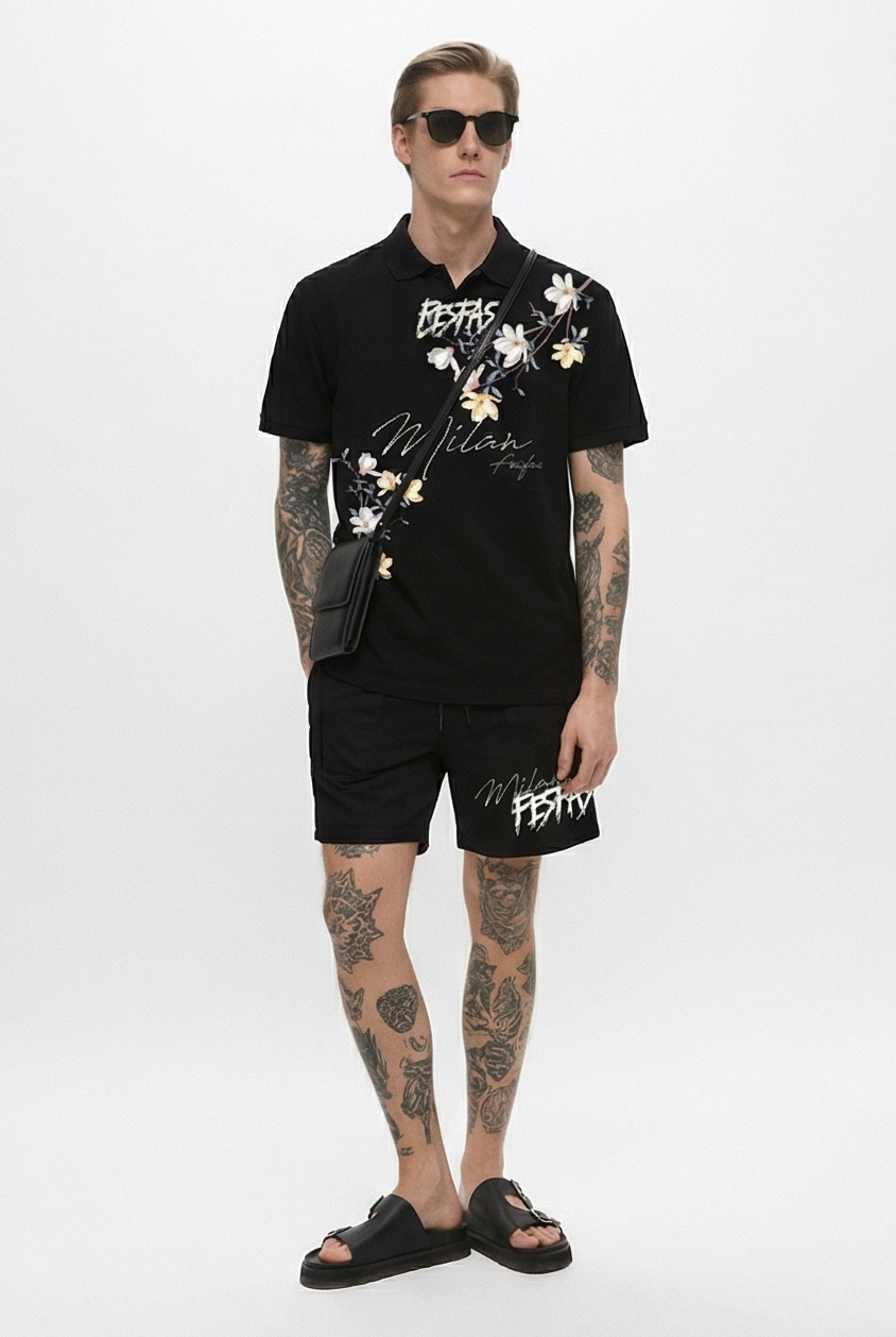 FesFas flowers-print Polo Set | Men | Black