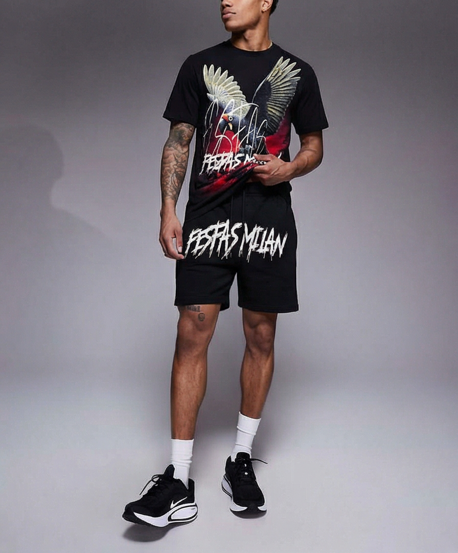 FesFas parrot-print T-shirt Set | Black | Men