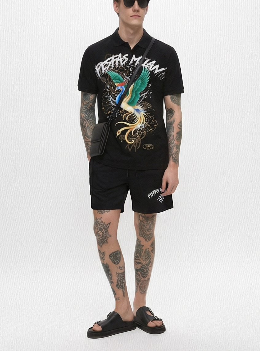 FesFas peacock-print Polo Set | Men | Black