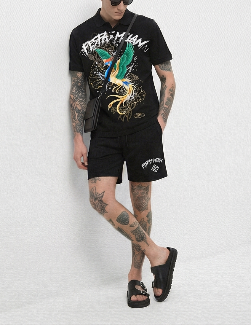 FesFas peacock-print Polo Set | Men | Black