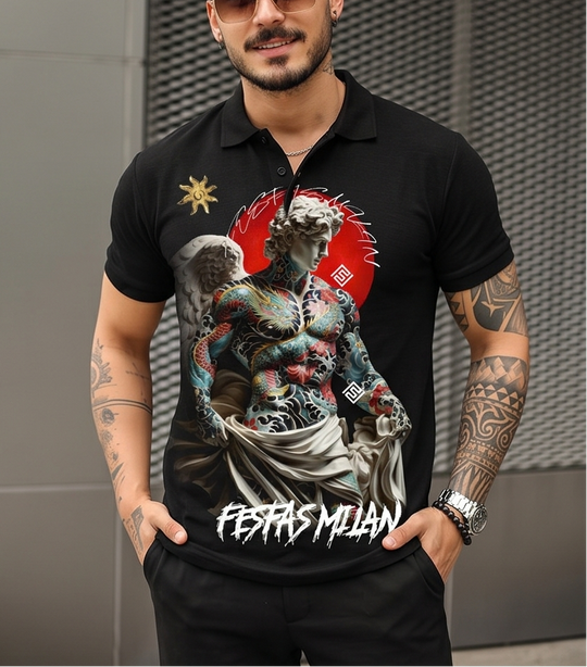 FesFas angel-print Polo Shirt