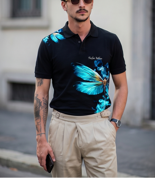 FesFas Dragonfly-print Polo Shirt | Men | Black