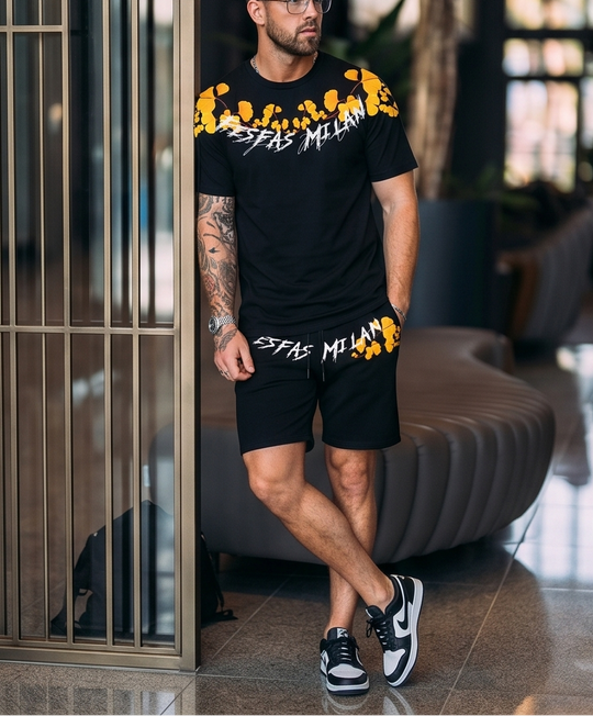 FesFas ginkgo leaves-print T-shirt Set | Black | Men