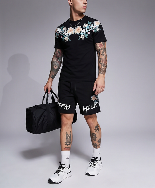 FesFas flowers-print T-shirt Set | Black | Men