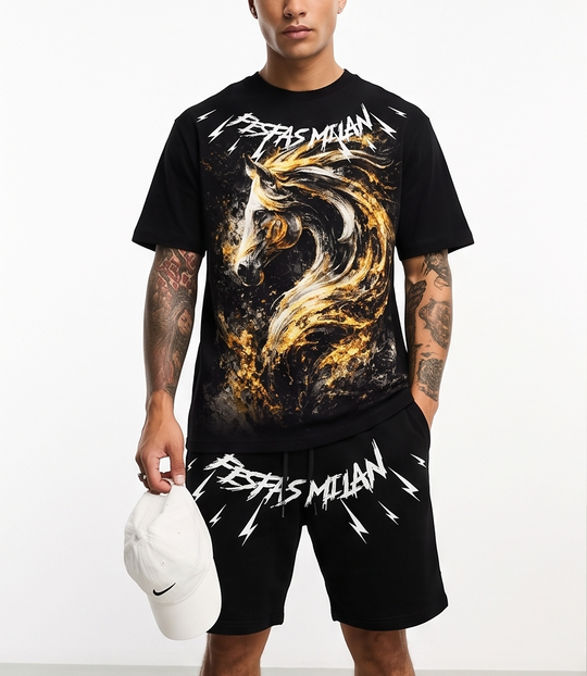 FesFas golden horse-print T-shirt Set | Black | Men