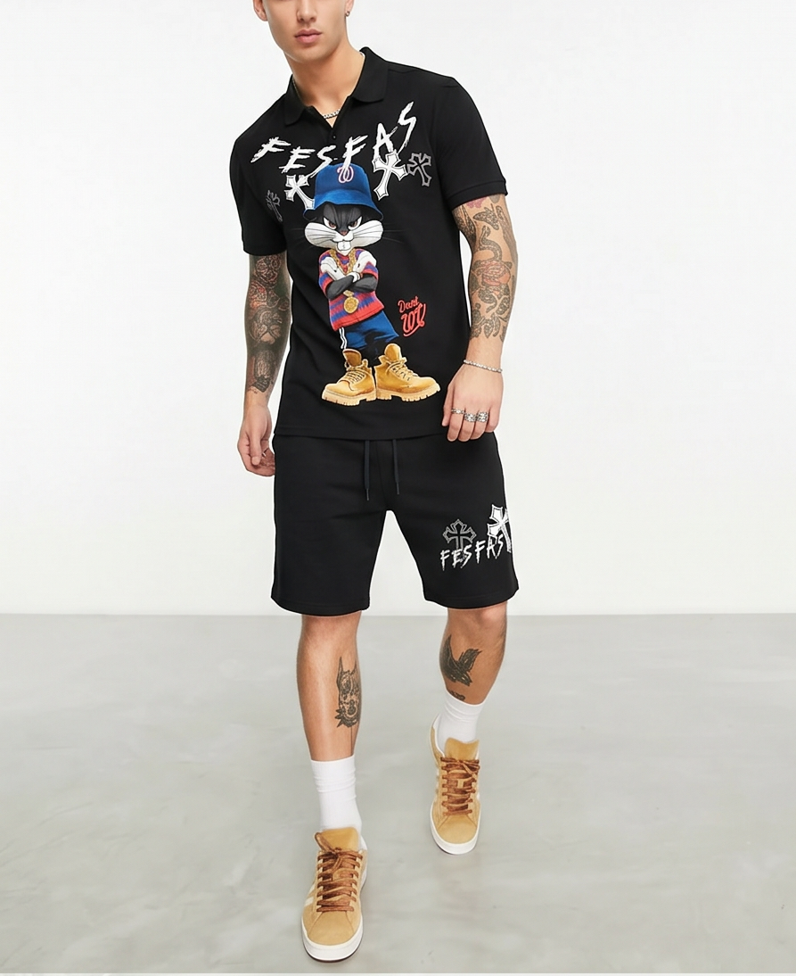 FesFas blue cap rabbit-print Polo Set
