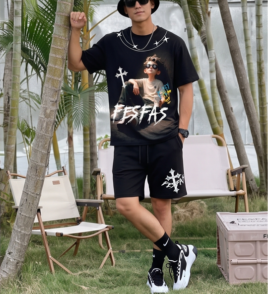 FesFas chill boy-print T-shirt Set | Black | Men
