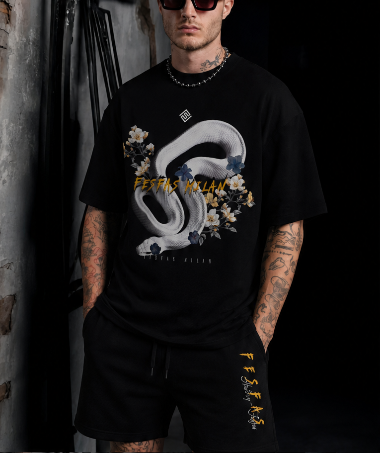 FesFas white snake-print T-shirt Set | Black | Men