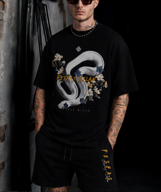 FesFas white snake-print T-shirt Set | Black | Men