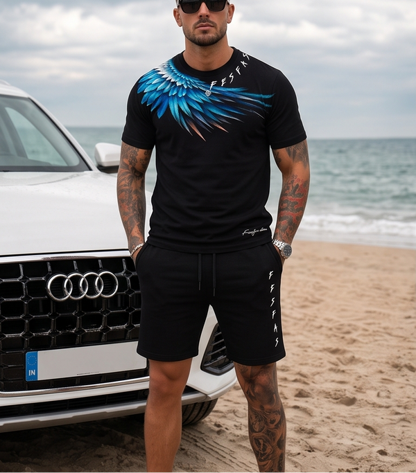 FesFas blue wings-print T-shirt Set | Black | Men